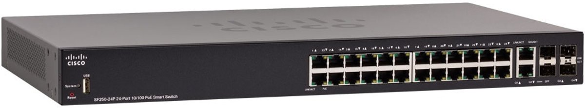 Cisco SF250-24P Managed L2/L3 Fast Ethernet (10/100) Zwart 1U Power over Ethernet (PoE)