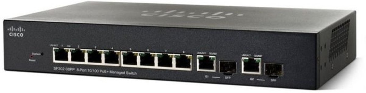 Cisco SF350-08 Managed L2/L3 Fast Ethernet (10/100) Zwart