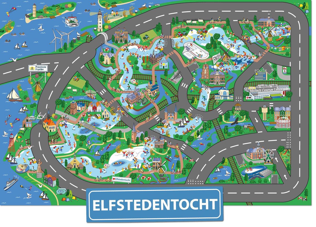 Speelkleed Elfstedentocht   - Autokleed - Verkeerskleed - Speelmat Elfstedentocht  - It giet oan - Boarterskleed Alvestêdetocht