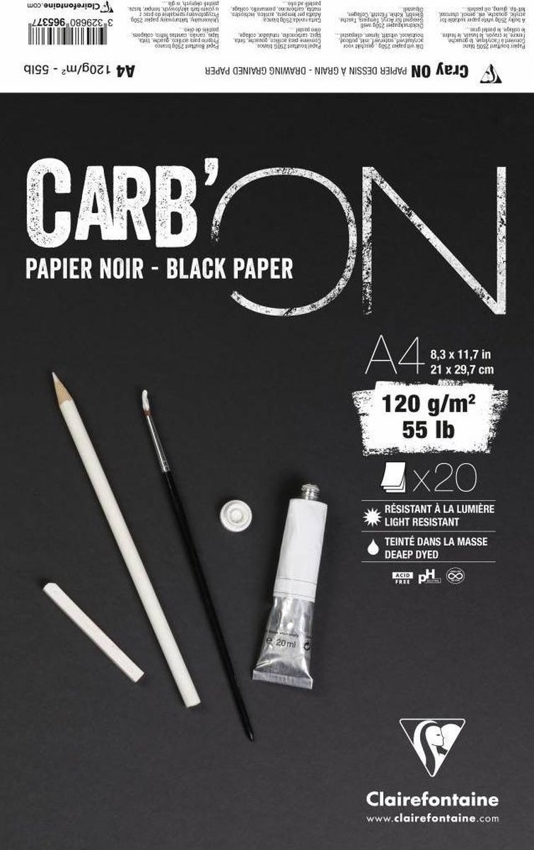 CarbON zwart papierA4 120 grams 20 vel in blok