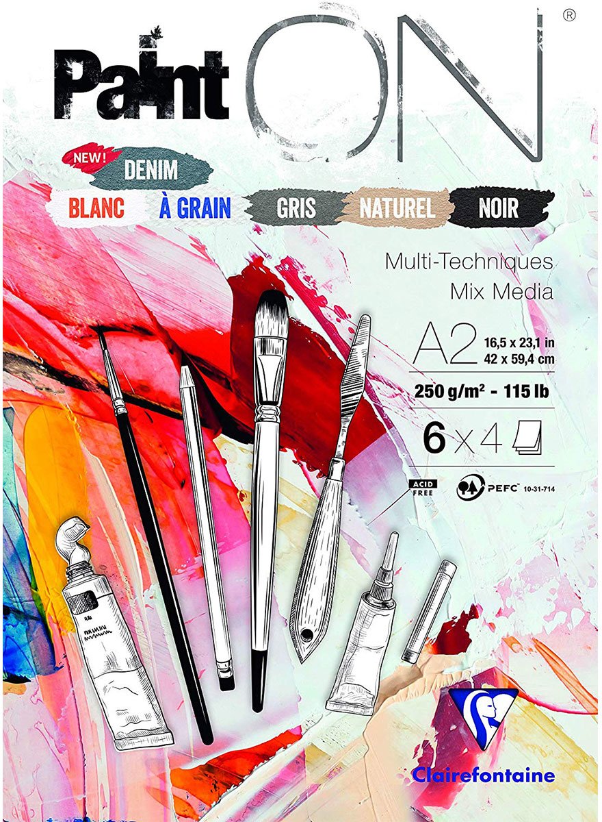 Clairefontaine Paint-ON A2 Formaat Blok – 6 Kleuren 24 vel (6 x 4 vel), 250 grams