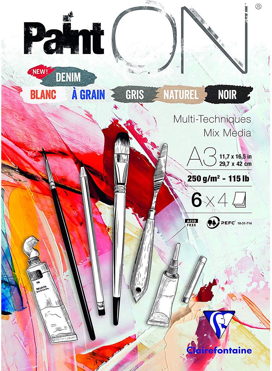 Clairefontaine Paint-ON A3 Formaat Blok – 6 Kleuren 24 vel (6 x 4 vel), 250 grams