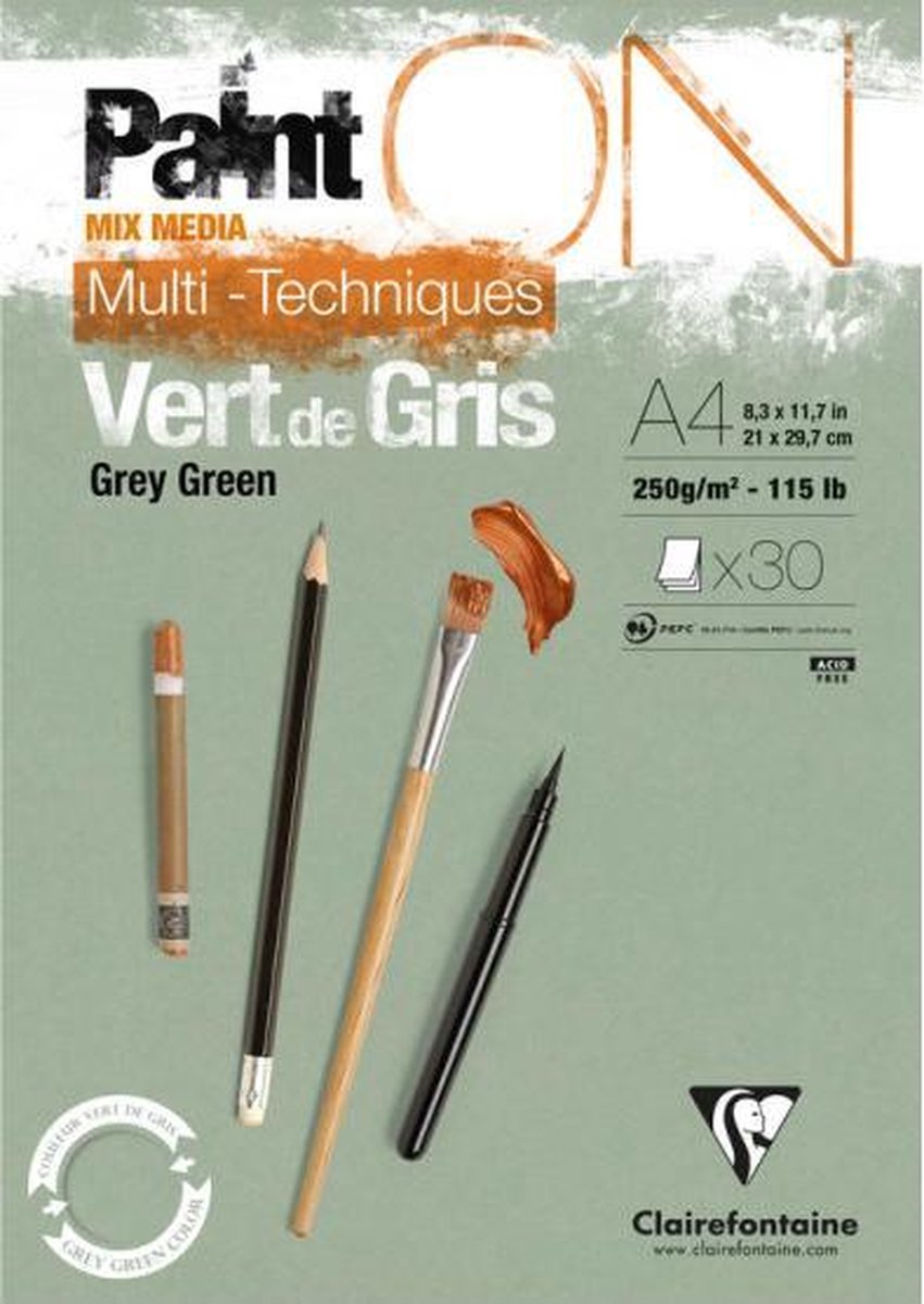 Paint on Vert De Gris - Grey Green A4 250g/m2 30 sheets