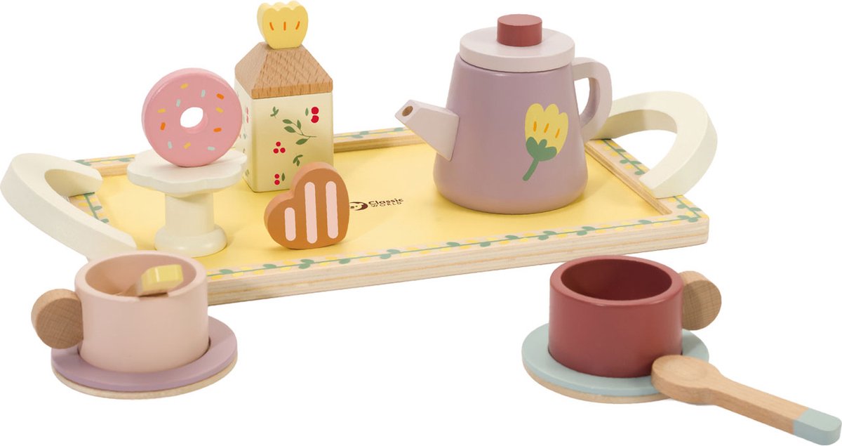   houten theeset Grace met dienblad - speelgoed theeservies 14-delig.