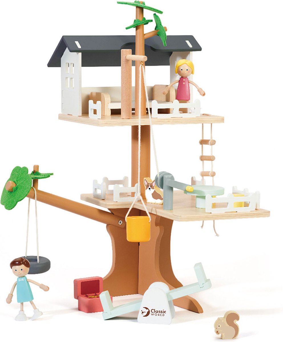 classic world houten poppenhuis boomhut, 31dlg.