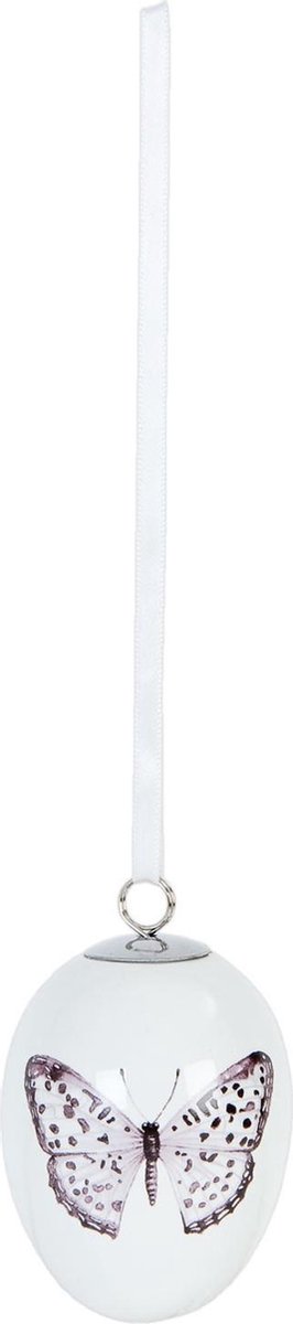 Clayre & Eef Decoratie Hanger Ei 6CE0636   Ø 5*7 cm - Wit Keramiek Paasdecoratie