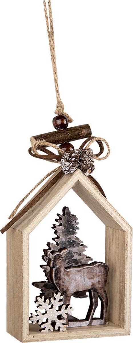 Clayre & Eef Decoratie Hanger Rendier 7*3*12 cm Bruin Hout Kersthanger Kerstboomversiering