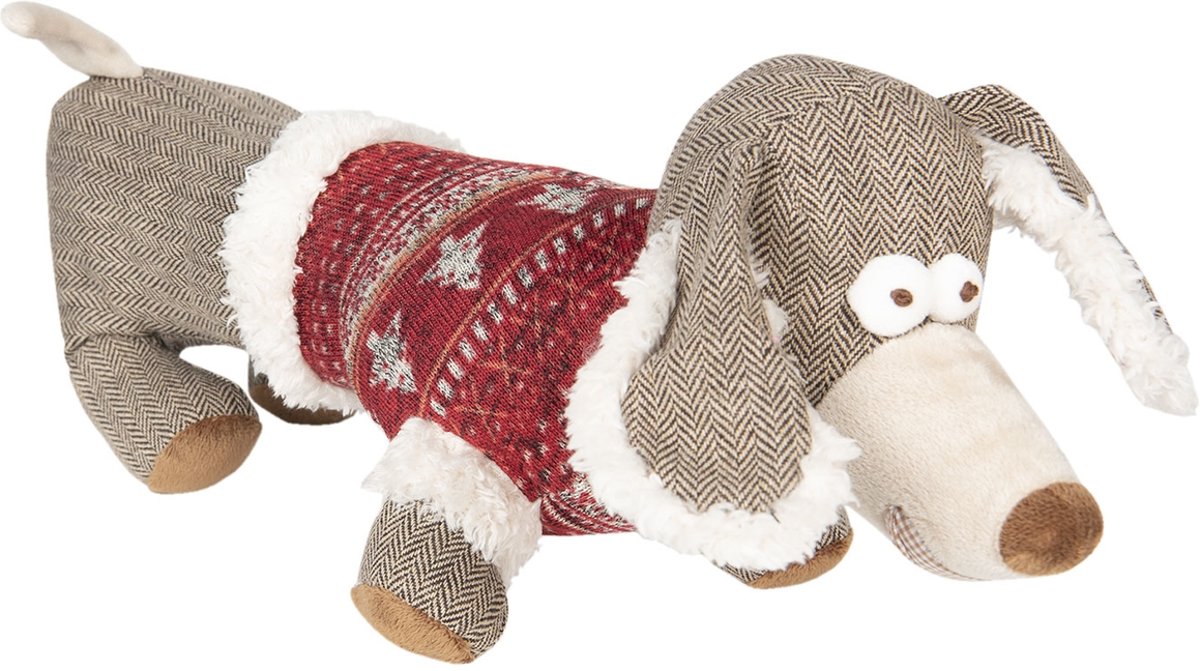 Clayre & Eef Kerst Knuffel Hond met foute kersttrui