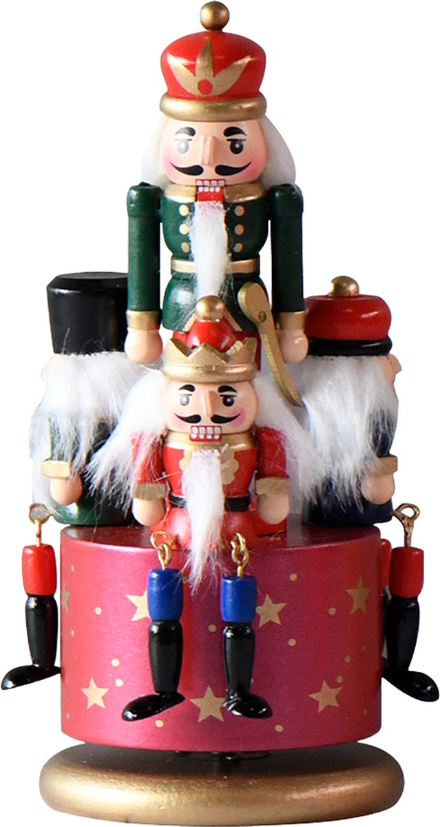 Clayre & Eef Muziekdoos Notenkraker Ø 9*20 cm Rood Groen Kunststof Kerstdecoratie Beeld Decoratief Figuur Decoratieve Accessoires