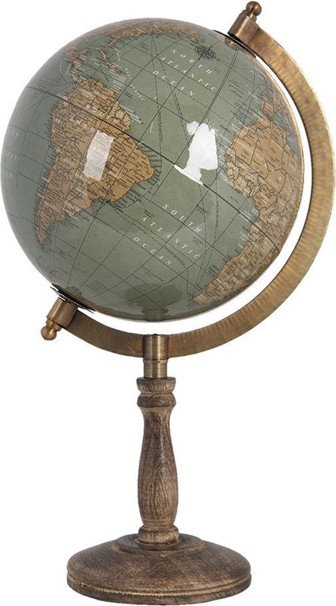 Clayre & Eef Wereldbol Decoratie 64656 15*15*31 cm - Meerkleurig Hout / ijzer  Globe  Aardbol