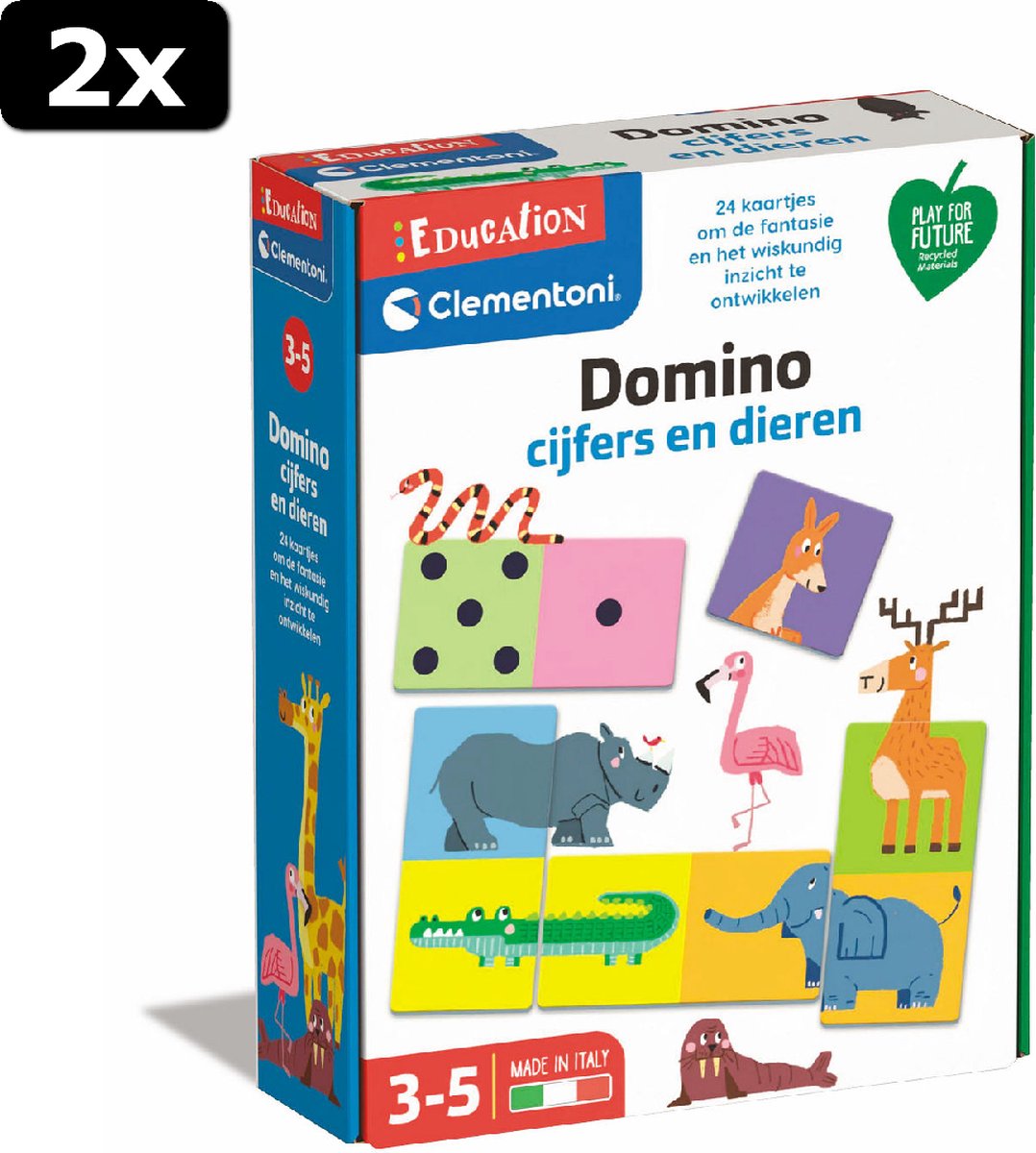 2x Clementoni Spelend Leren - Domino Cijfers en Dieren