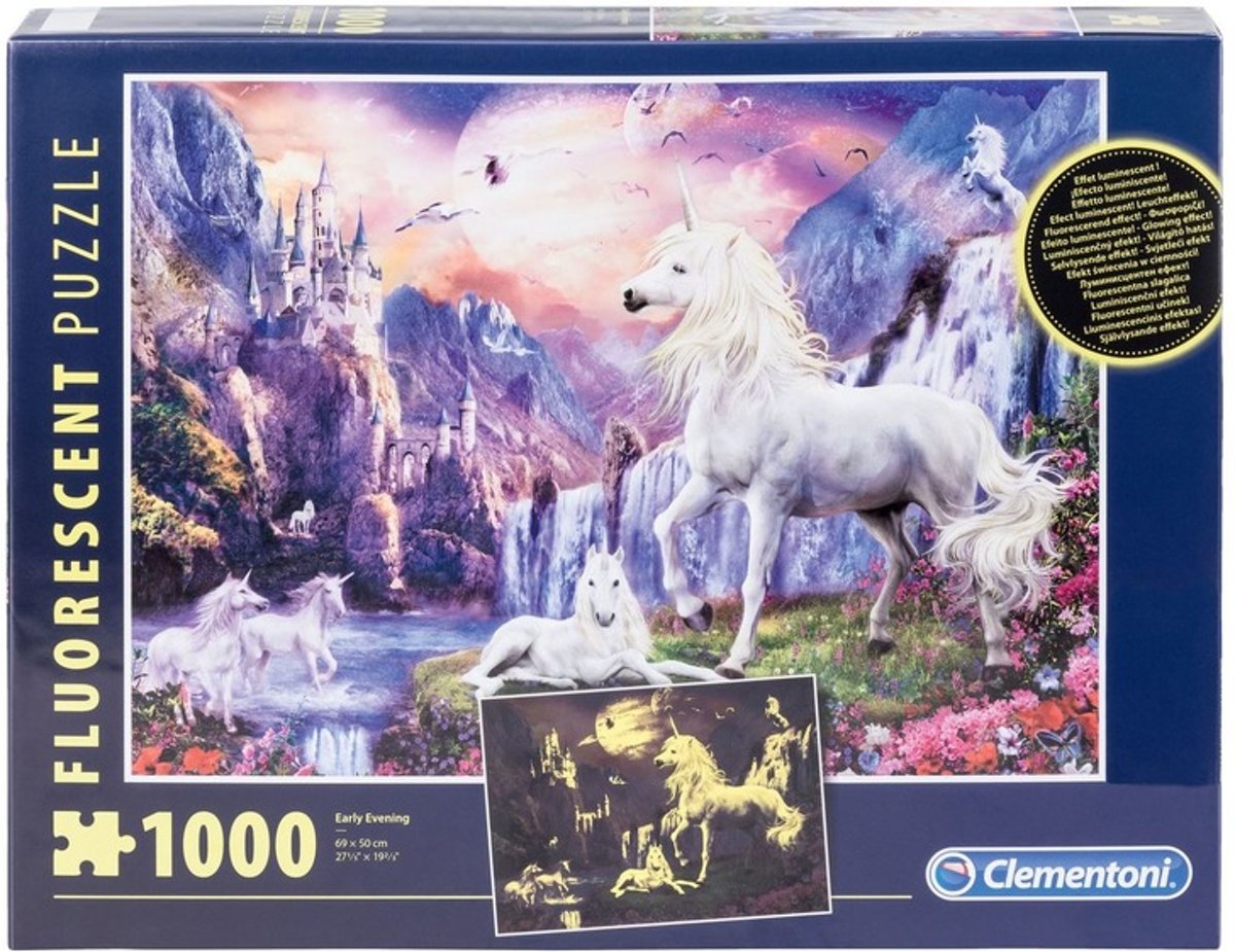 Clementoni Fluoriscerende Puzzel - Early Evening - Unicorns - 1000 Stukjes