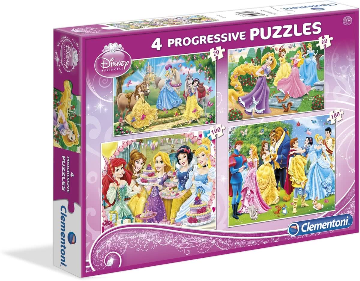 Clementoni Princess 4 progressieve puzzels van 20, 60, 100 en 180 stukjes