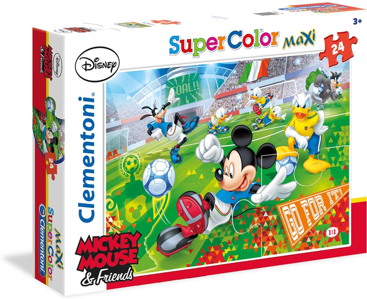 Clementoni Supercolor Maxi puzzel Disney Mickey Mouse and friends voetbal - 24 grote stukjes