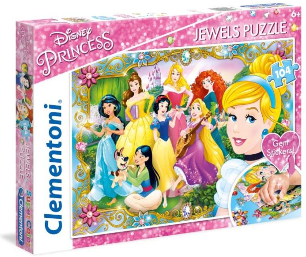 Legpuzzel - 104 stukjes + siersteentjes - Disney Prinsessen - Clementoni Puzzel