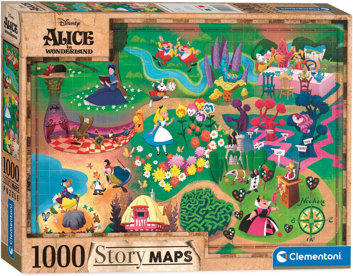 clementoni wereldkaart puzzel alice in wonderland, 1000st.