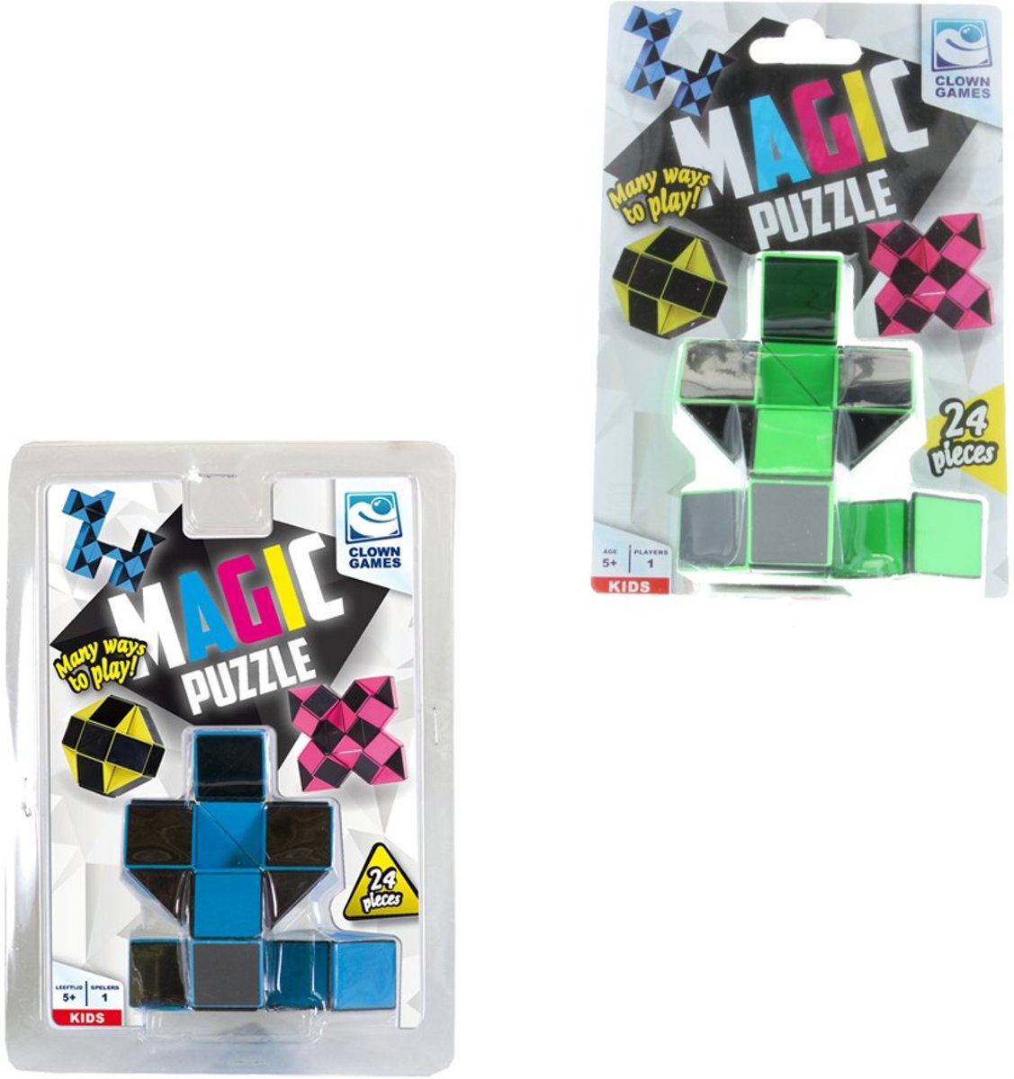 Clown Magic Puzzle 3d 24 Dlg Blauw + Puzzle 3d 24 Dlg Groen