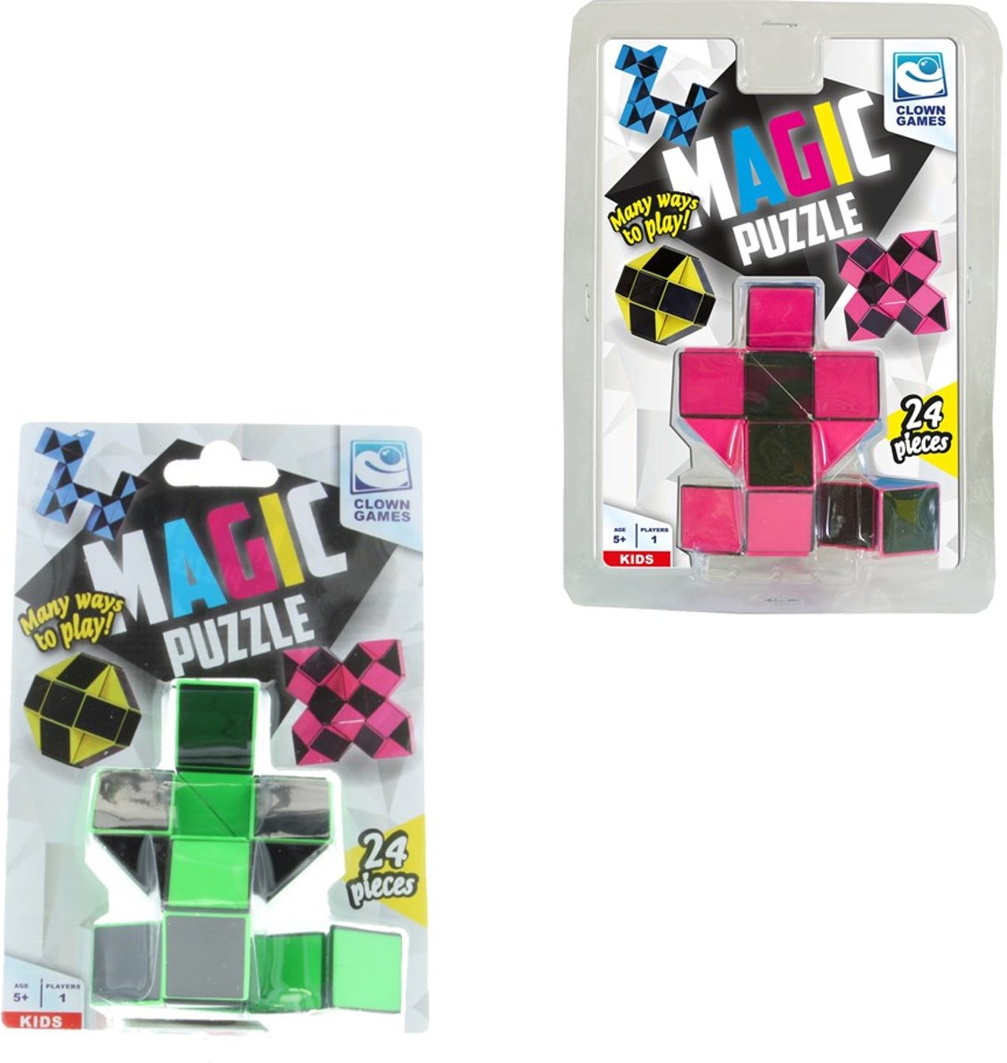 Clown Magic Puzzle 3d 24 Dlg Groen + Puzzle 3d 24 Dlg Roze