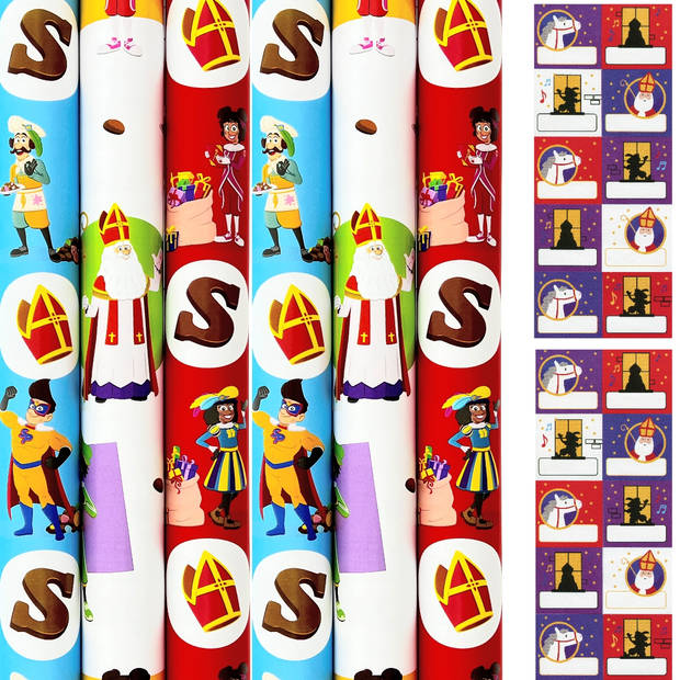 Club Van Sinterklaas Inpak   incl. 20 naamstickers - 6 Rollen 70 cm x 2 meter