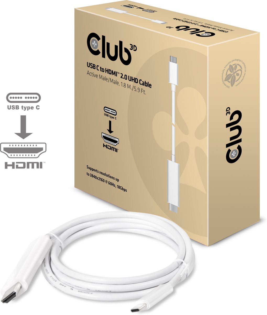 Cable C3D USBC to HDMI 2.0 active 1.8m