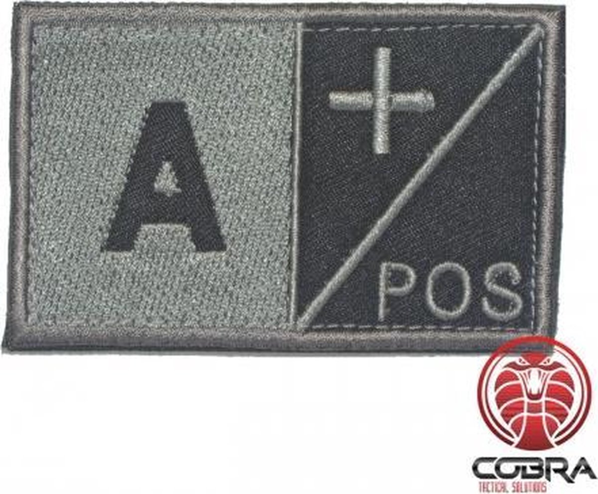 A+ POS Bloedgroep Zwart Grijs Geborduurde Militaire Patch met Velcro