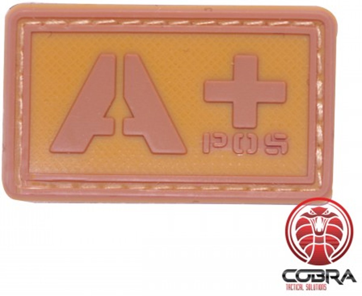 A+ POS bloedgroep 3D PVC Militaire patch bruin met velcro