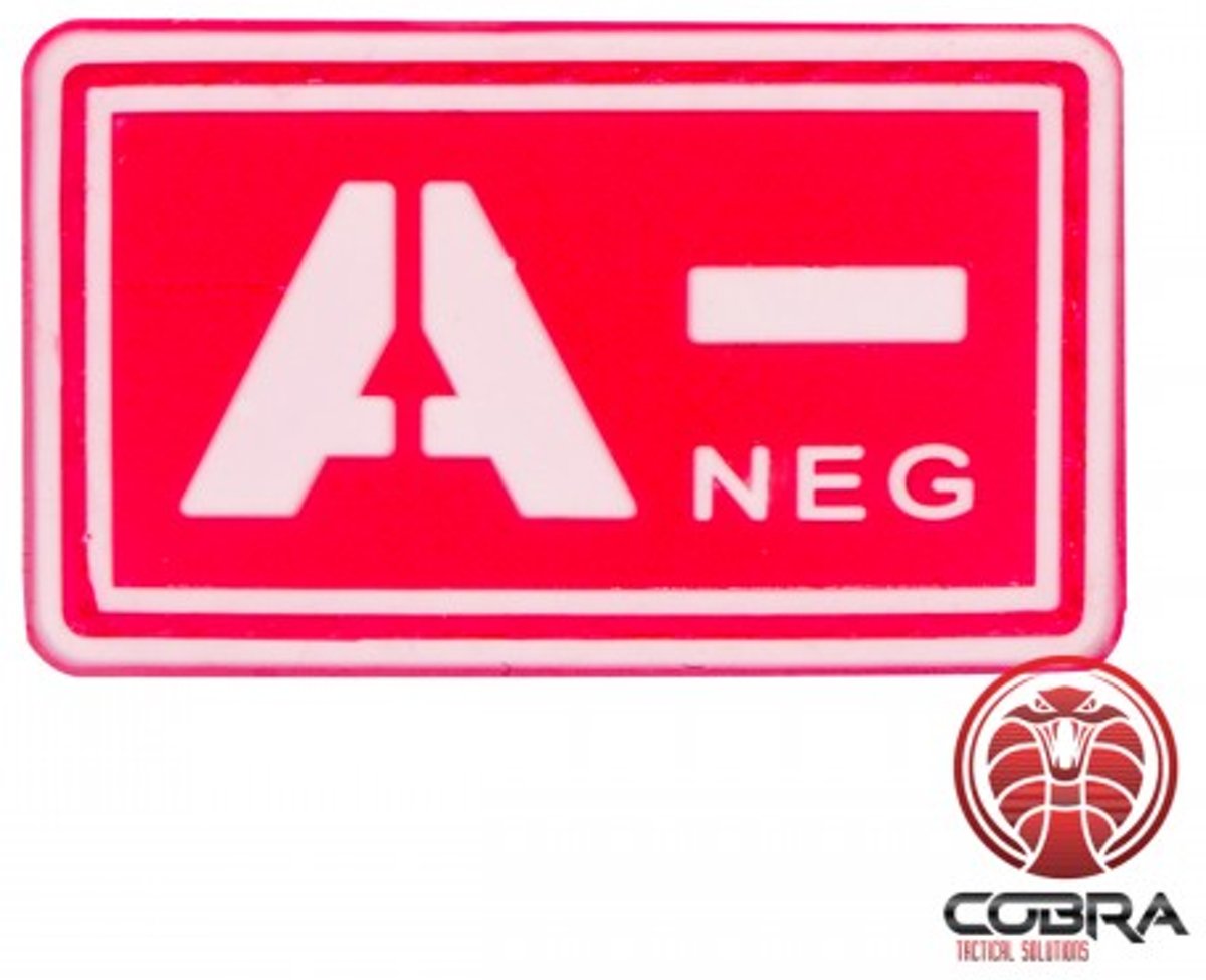 A- NEG blood type 3D PVC Military patch red with velcro