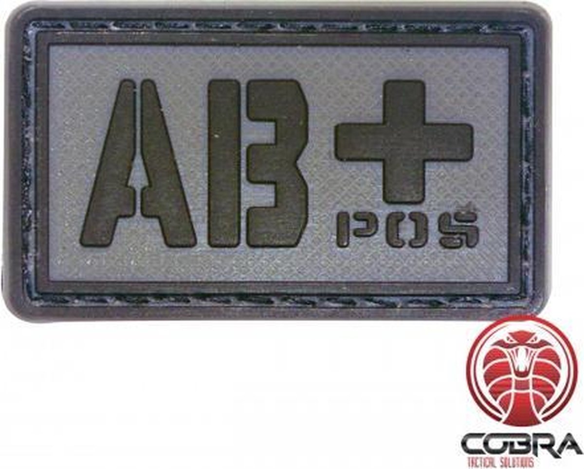 AB+ POS blood type 3D PVC Military patch black gray with velcro