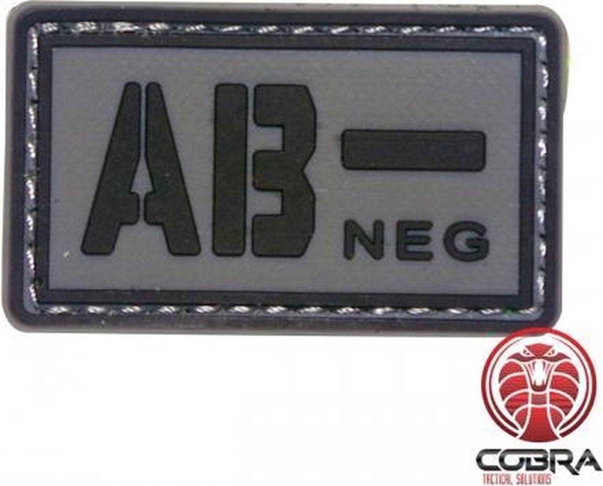 AB- NEG blood type 3D PVC Military patch black gray with velcro