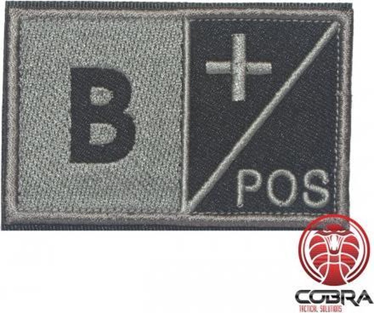 B+ POS Bloedgroep Zwart Grijs Geborduurde Militaire Patch met Velcro