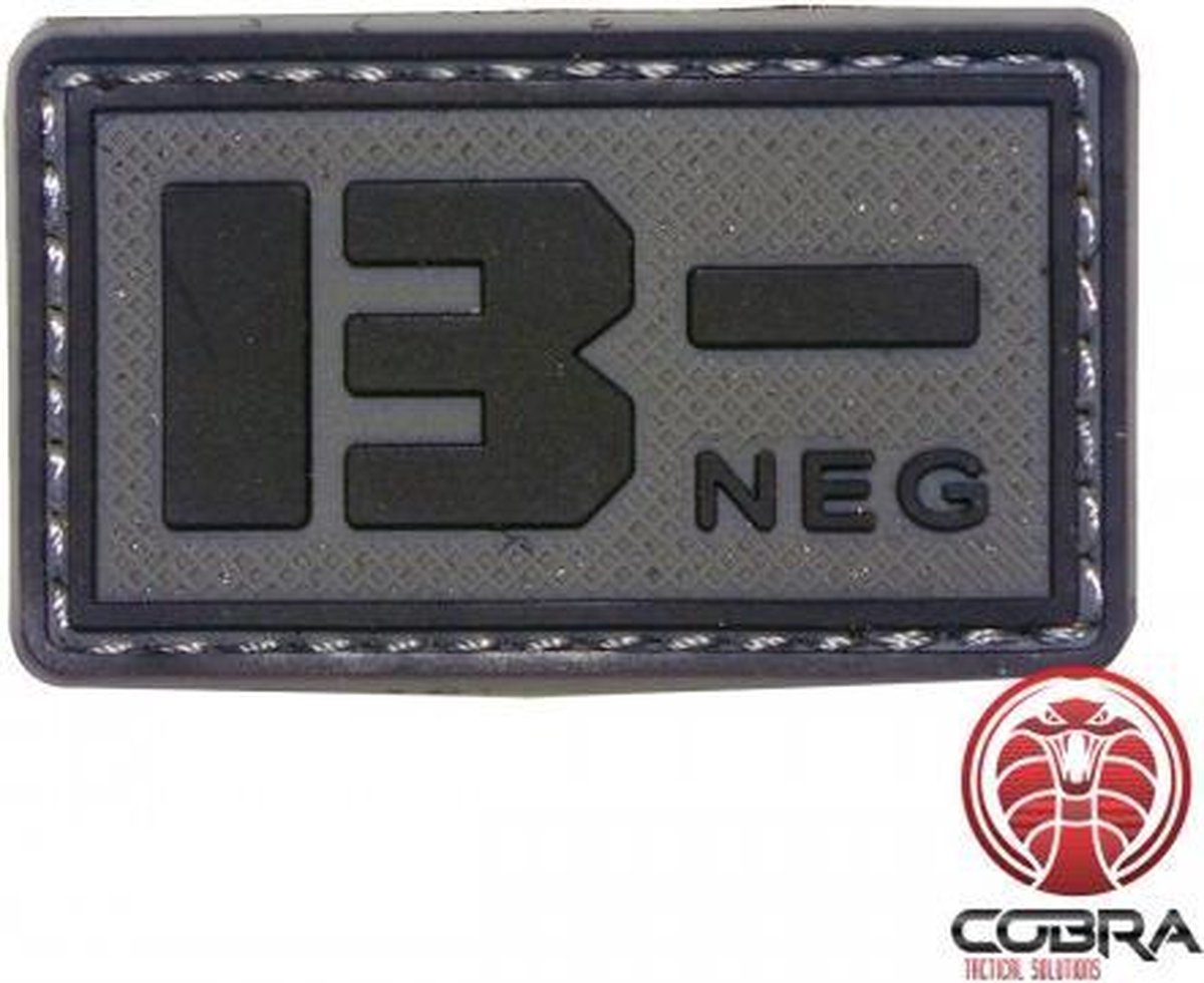 B- NEG blood type 3D PVC Military patch black gray with velcro