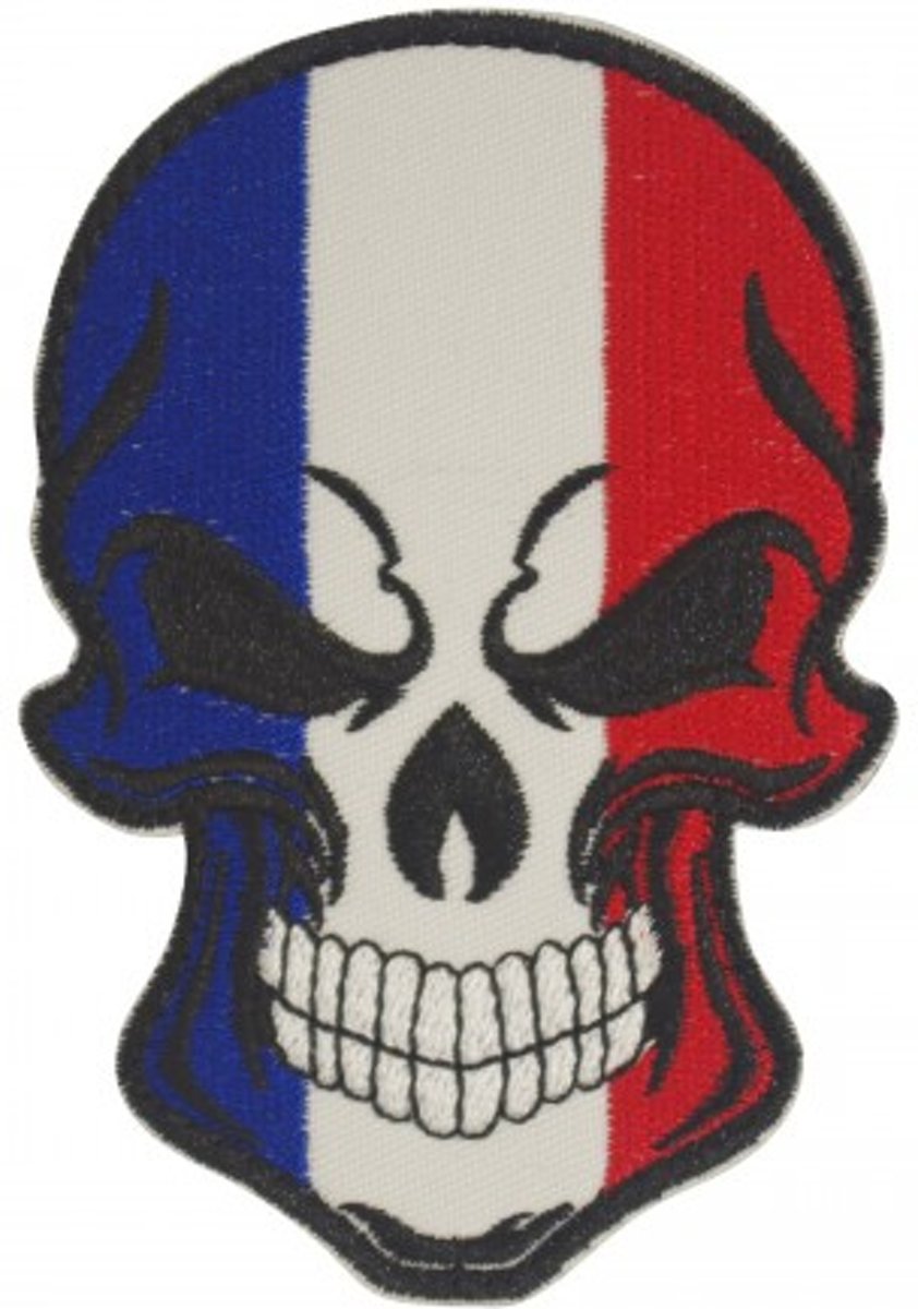 Militaire patch skull / doodshoofd in de kleuren Franse vlag met velcro