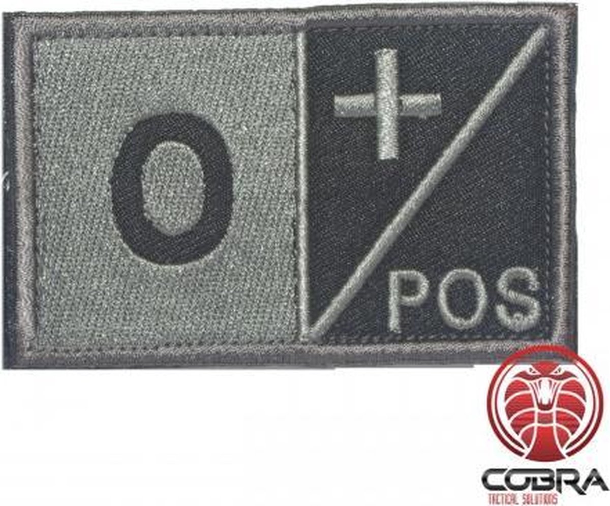 O+ POS Bloedgroep Zwart Grijs Geborduurde Militaire Patch met Velcro