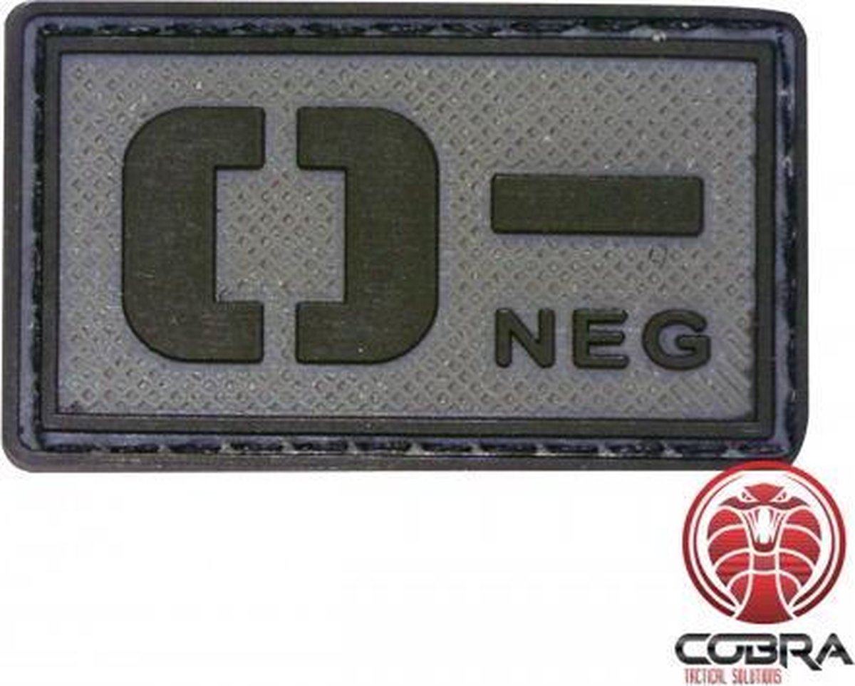 O- NEG blood type 3D PVC Military patch black gray with velcro