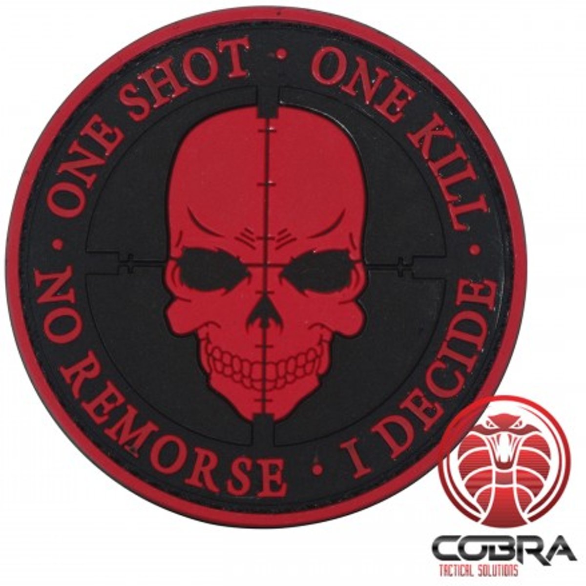 One Shot * One Kill * No Remorse * I Decide 3D PVC Patch Rood met klittenband