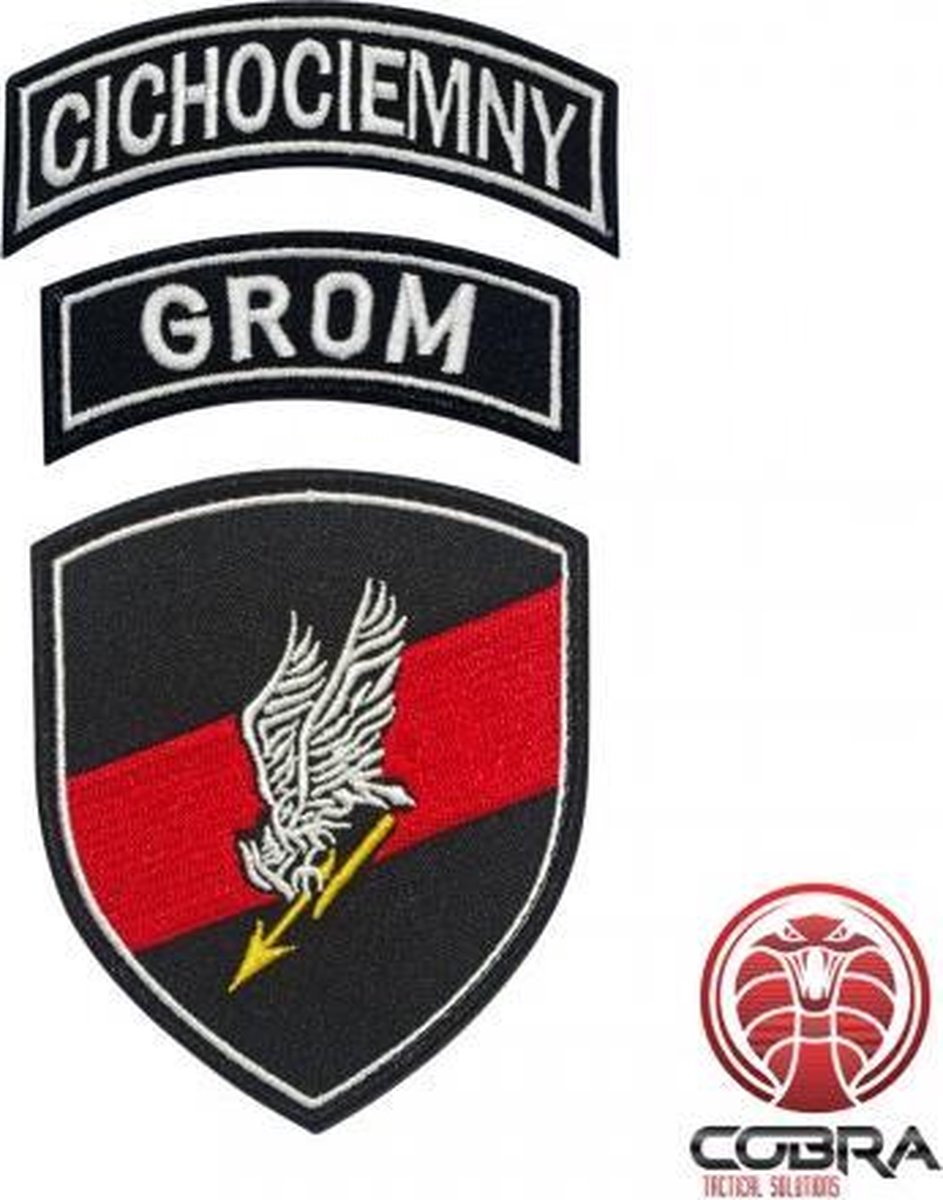 Polish Special Forces GROM Patch TF-49 Shield + GROM tab + CICHOCIEMNY Tab Geborduurde militaire Patch met klittenband