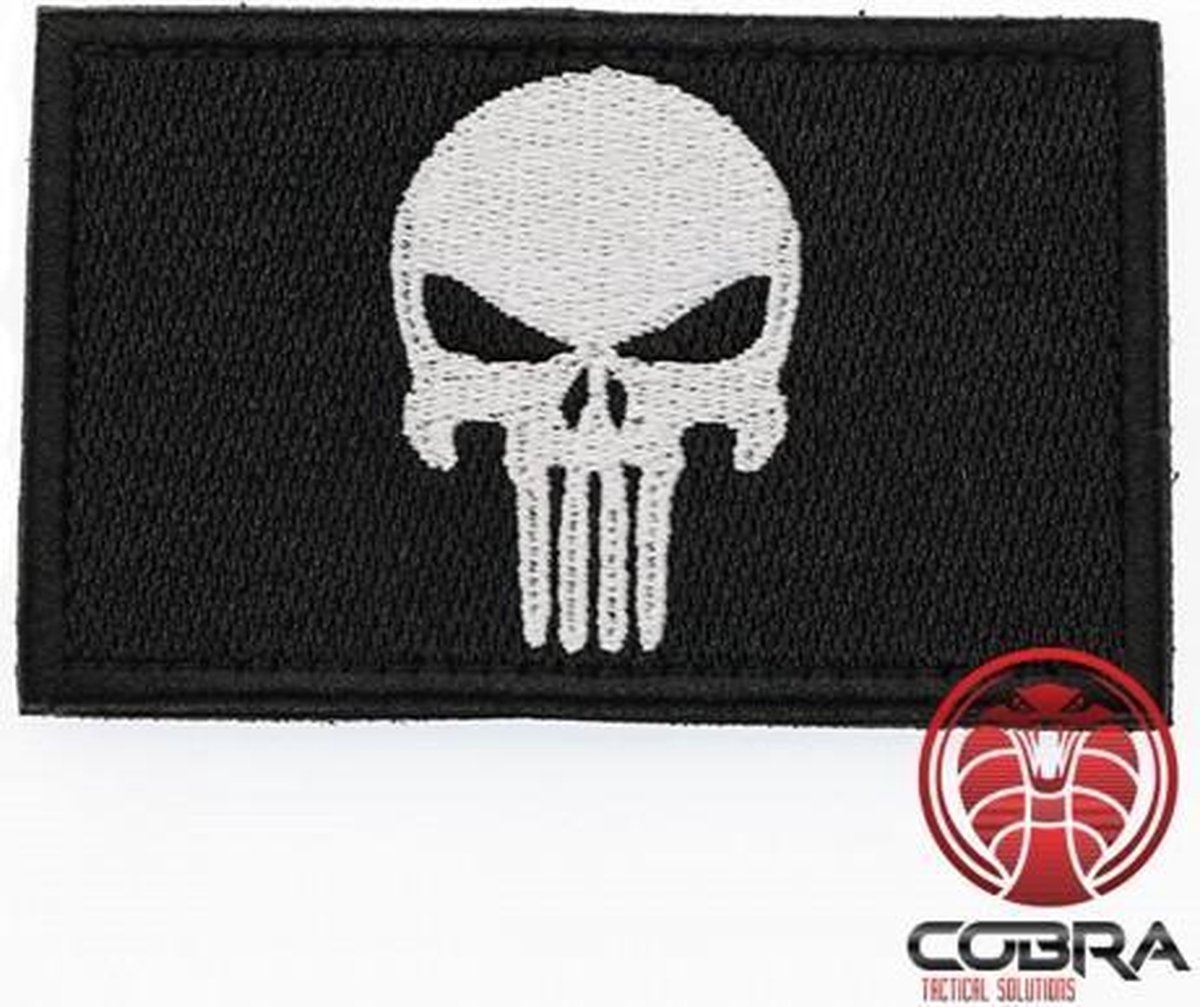 Punisher Geborduurd patch Wit Zwart met klittenband