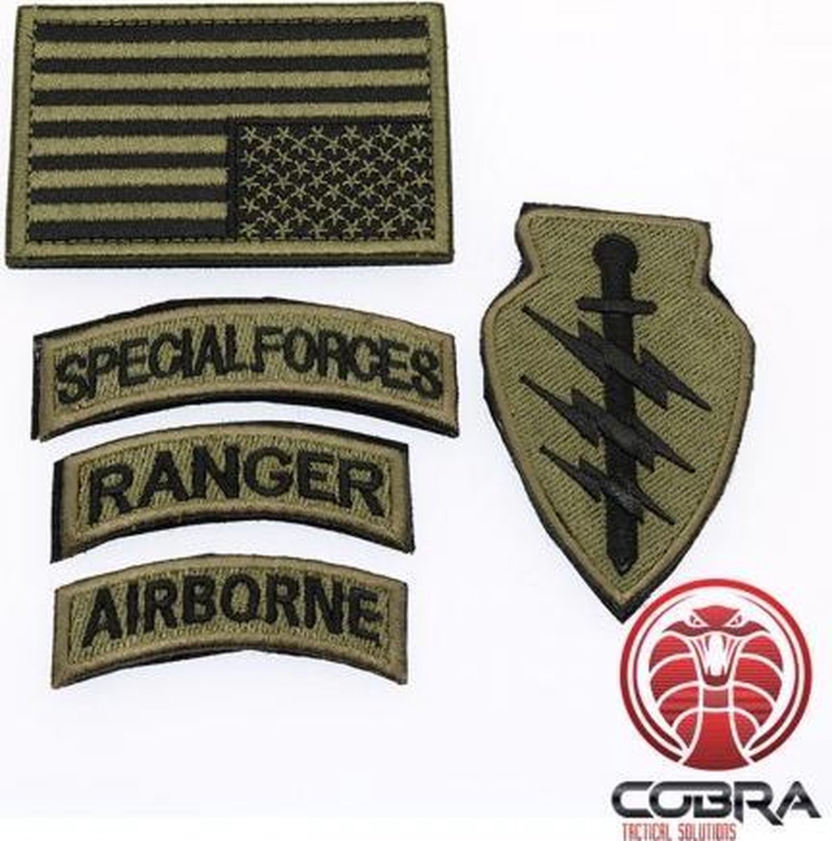 Set militaire patchen Special Forces Ranger Airborn met vlag USA Brons met klittenband