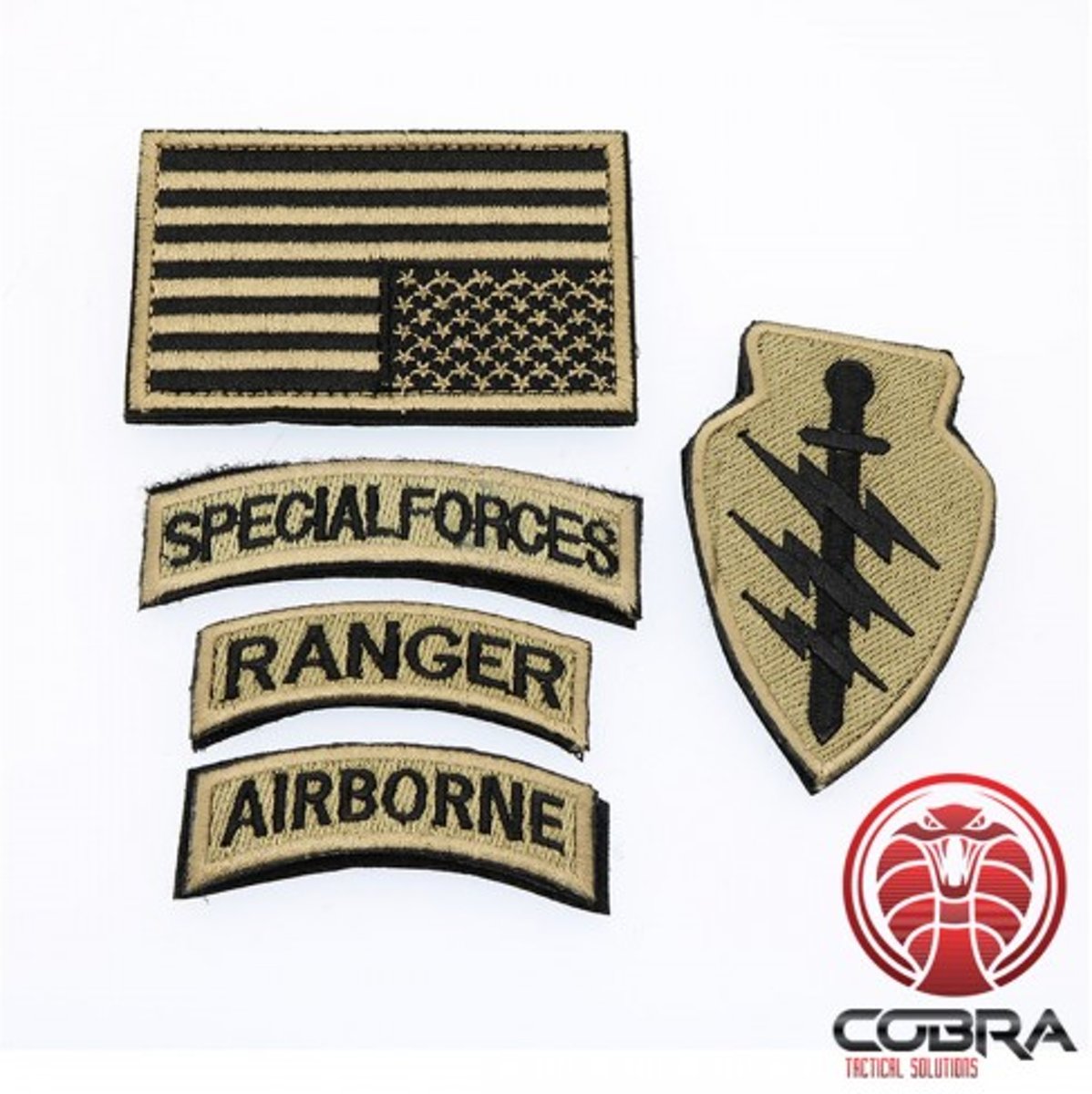 Set militaire patchen Special Forces Ranger Airborn met vlag USA Goud met klittenband