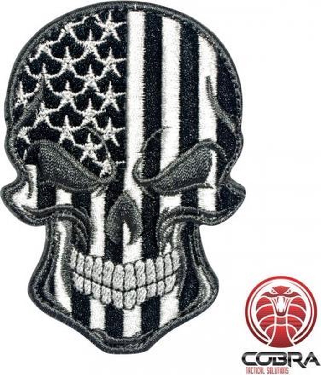 Skull Flag USA grijs Geborduurde militaire Patch met klittenband