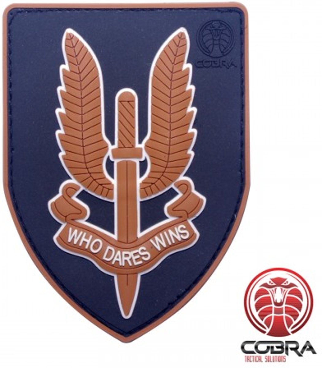 Who Dares Wins SAS Motiverende Militaire PVC Patch bruin met velcro