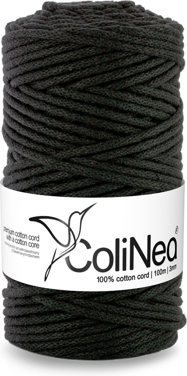   - Touw - katoenen koord - gevlochten - 3mm, 100m - Zwart