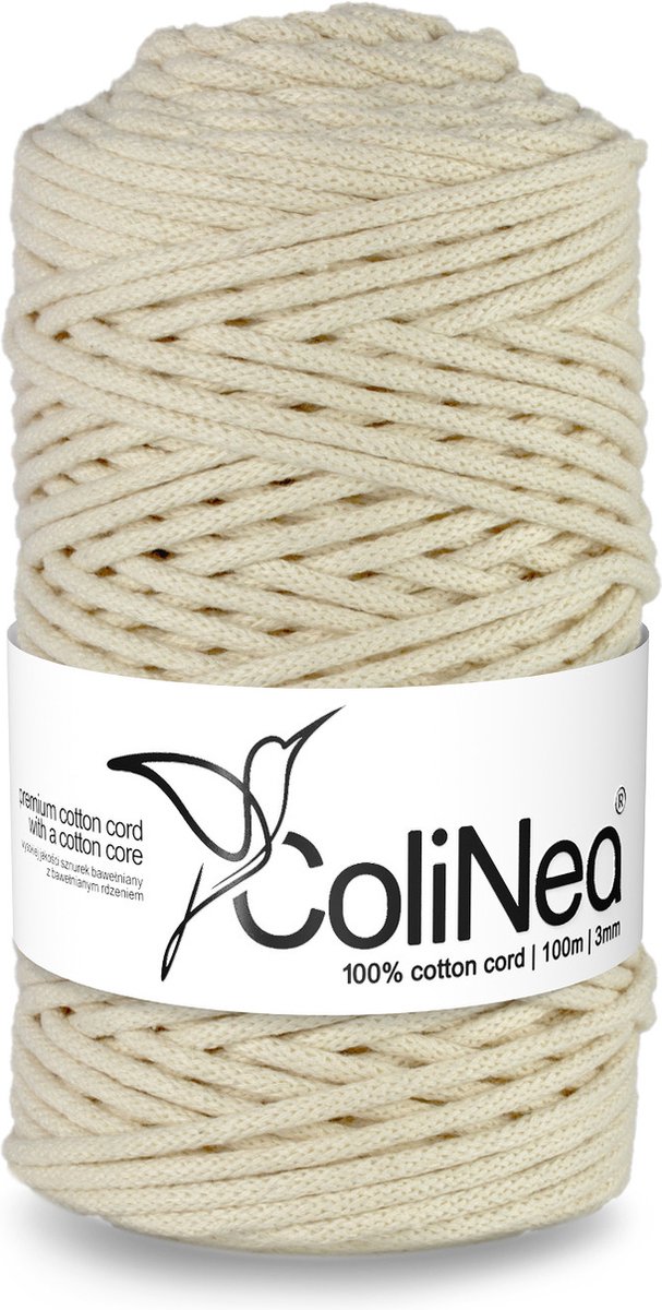   - Touw - katoenen koord - gevlochten - 3mm, 100m - ivoor