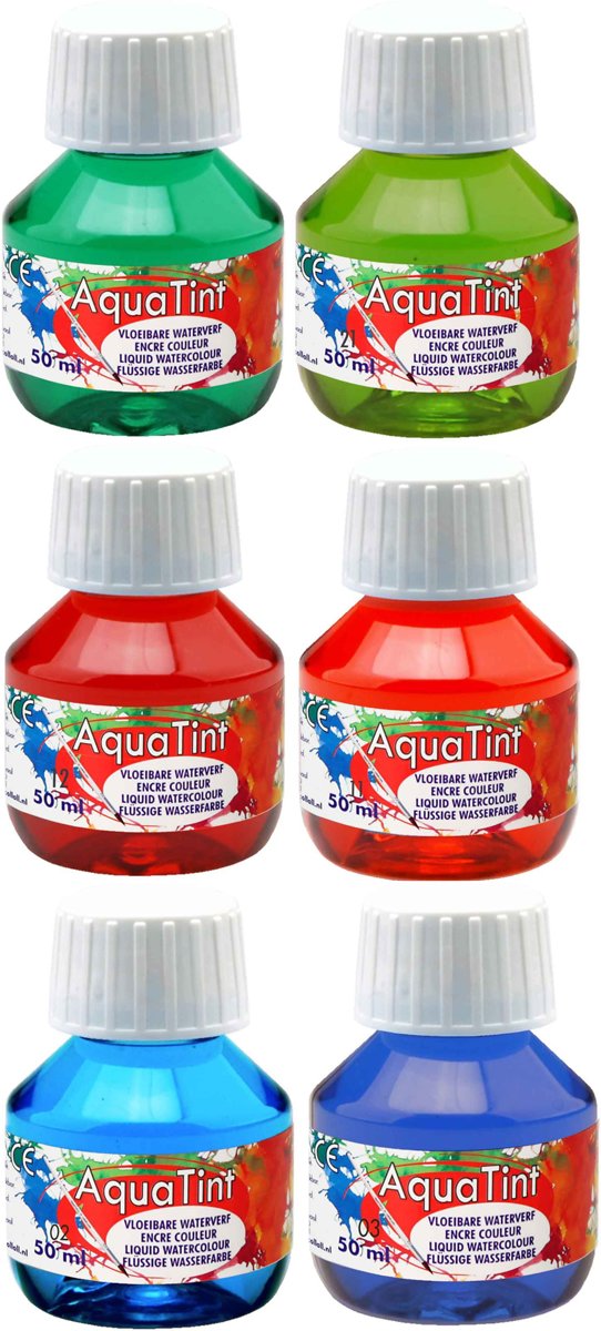 Aqua Tint - Aquarel Verf – 6 Kleuren – 6 x 50ml - Gebruiksklaar