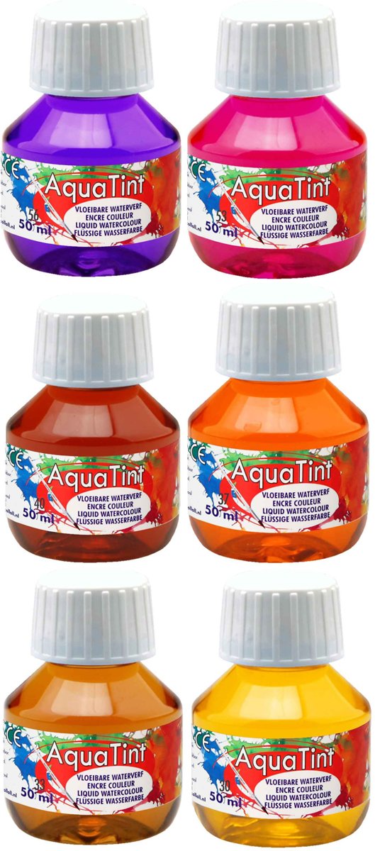 Aqua Tint - Aquarel Verf – 6 Kleuren – 6 x 50ml - Gebruiksklaar