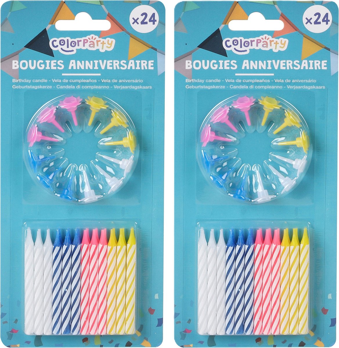 Colorparty Verjaardag taart kaarsjes - gekleurd - 48x - met houder