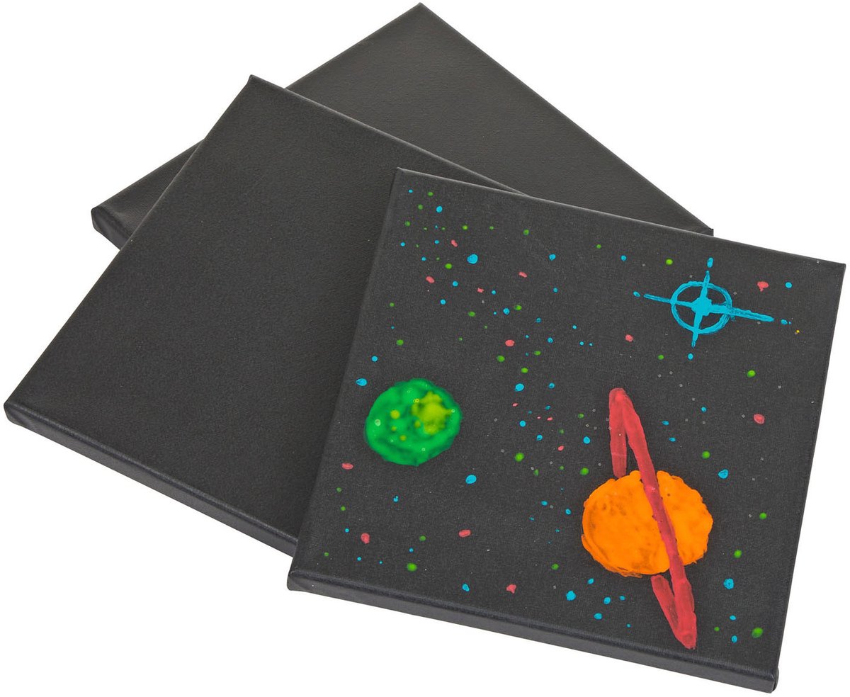 Colorations canvas zwart schilderdoek 20x20cm set van 3 - creatief speelgoed.