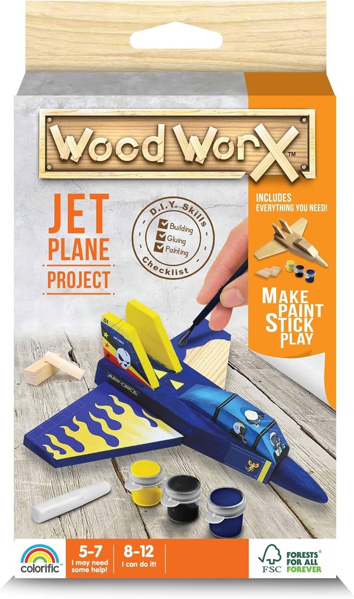 Wood WorX Kit Jet Plane - Modelbouwset incl. verf