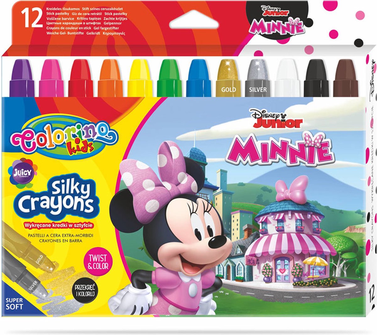 Colorino-Disney Minnie Mouse 3 in 1 stiften-wax aquarel oliepastelkrijt-12-delig