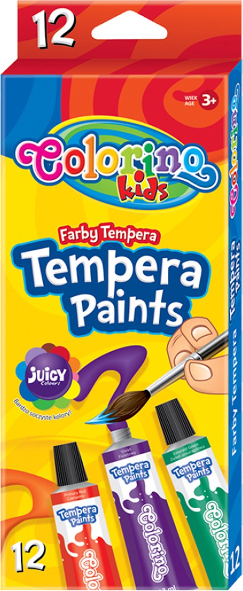 Colorino-Tempera verf-12 kleuren-12 ml per tube-Vanaf 3 jaar.